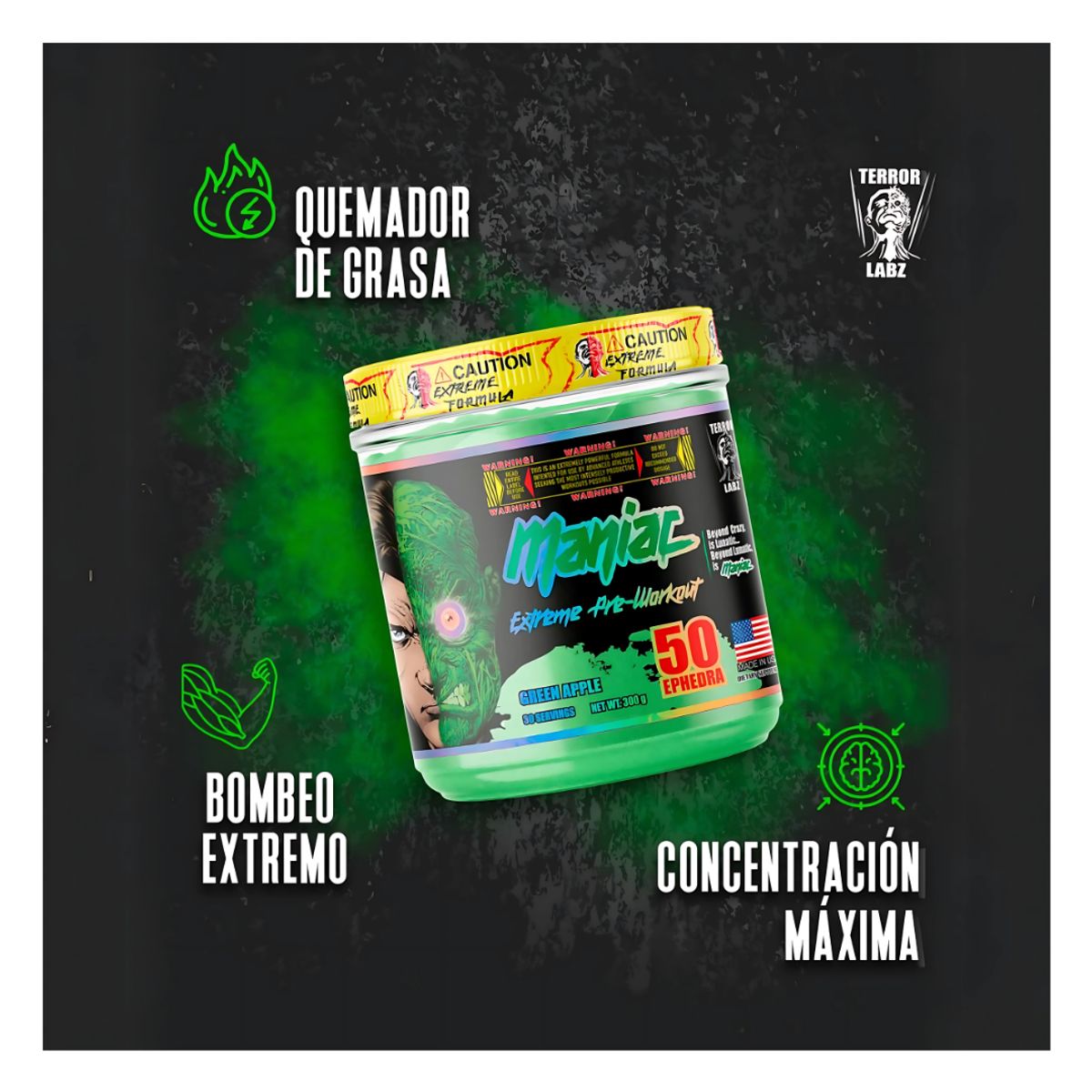 GENERICO - Maniac Extreme Pre-workout 30 servicios - Green Apple