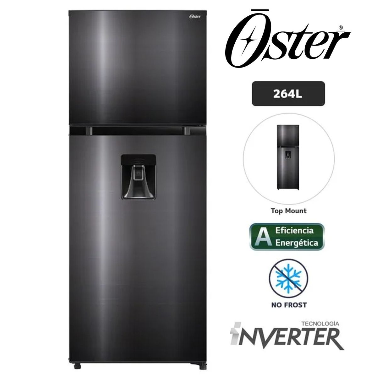 OSTER - Refrigeradora OSTER 263L No Frost OS-PNFMI0902BDI Negro