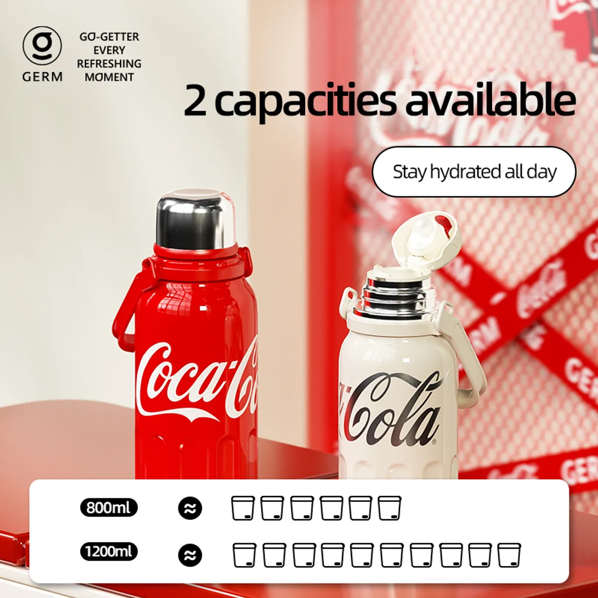GERM - Termo Deportivo Coca-Cola x Germ 800 ml / 27 Oz con Tapa Taza – Rojo