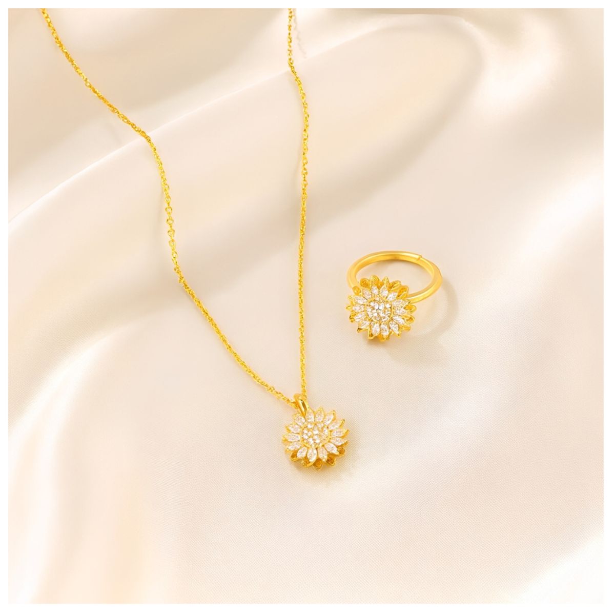 GENERICO - Collar y Anillo Girasol Antiestres para mujer