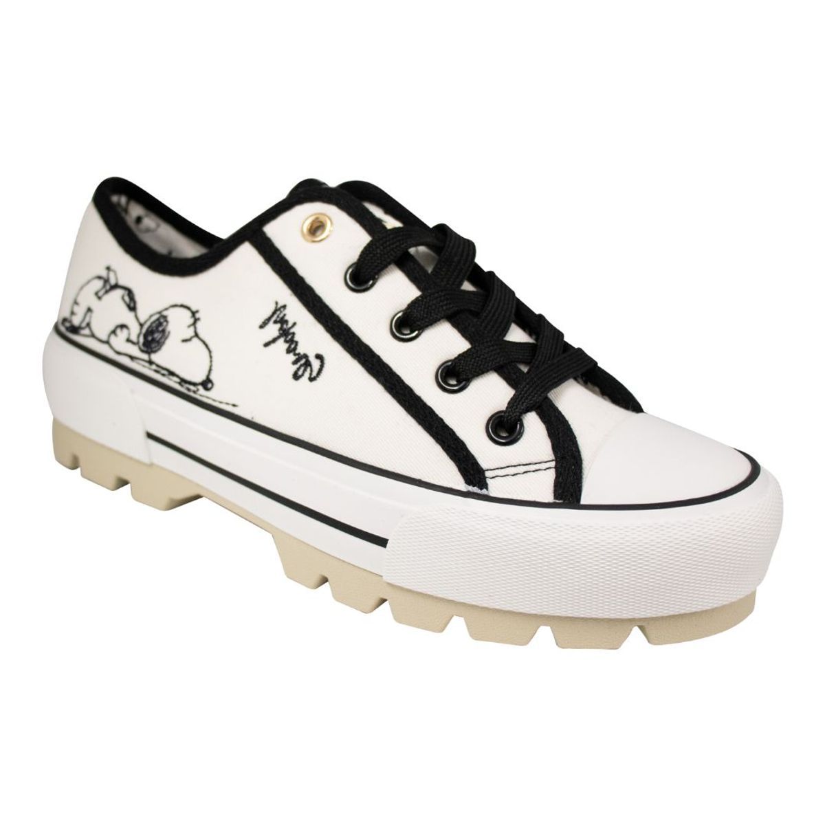 SNOOPY - Zapatillas Urbanas Mujer Snoopy Blanco y Negro