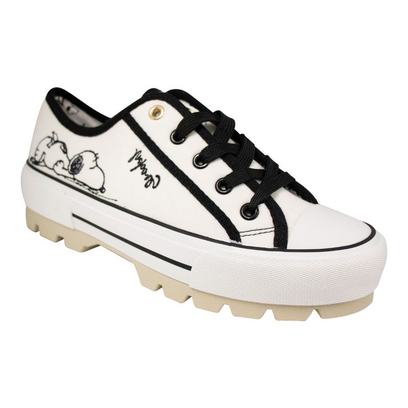 SNOOPY - Zapatillas Urbanas Mujer Snoopy Blanco y Negro