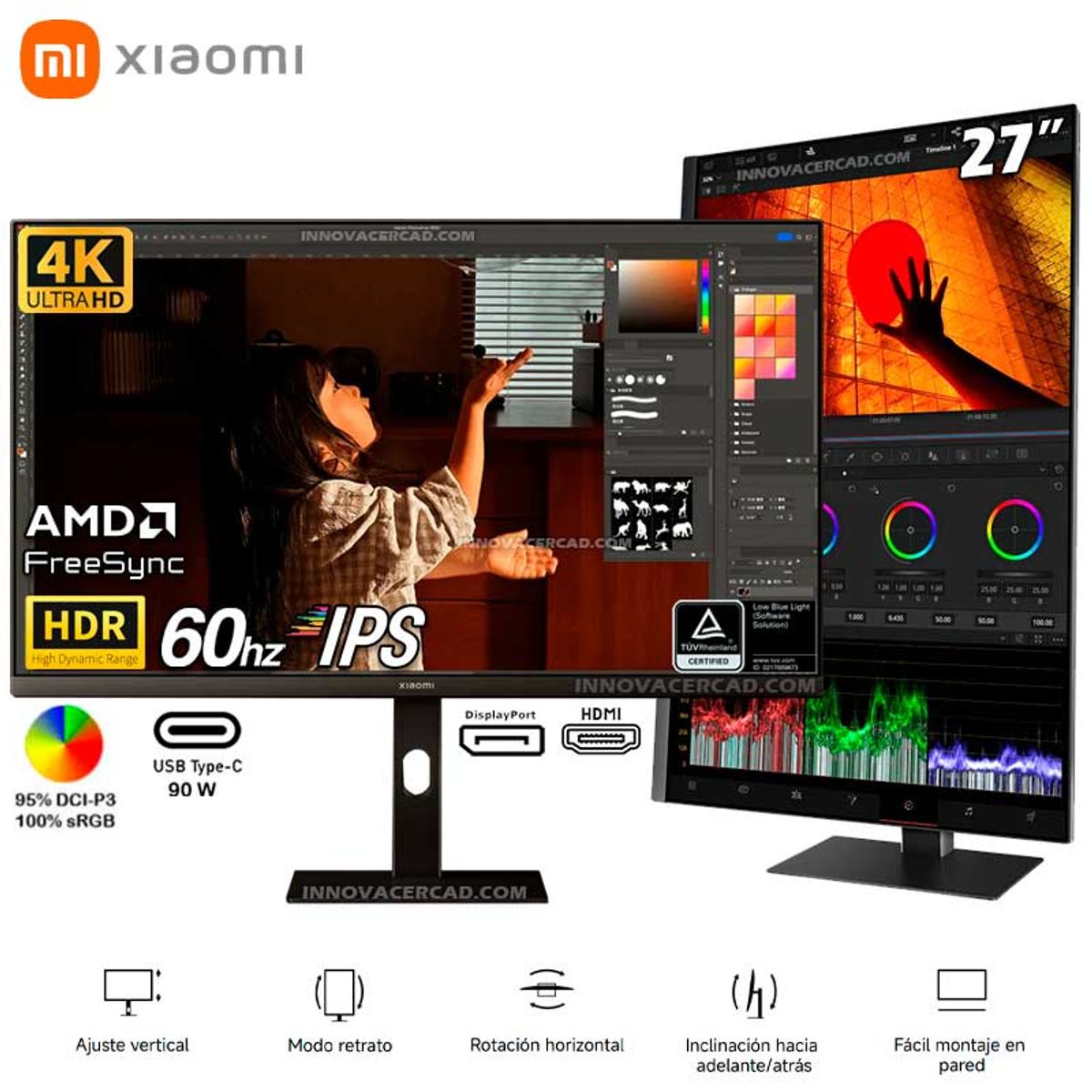XIAOMI - Monitor Xiaomi, A27UI 27″, IPS, 4K UHD 3840 x 2160,  60Hz, USB Type-C