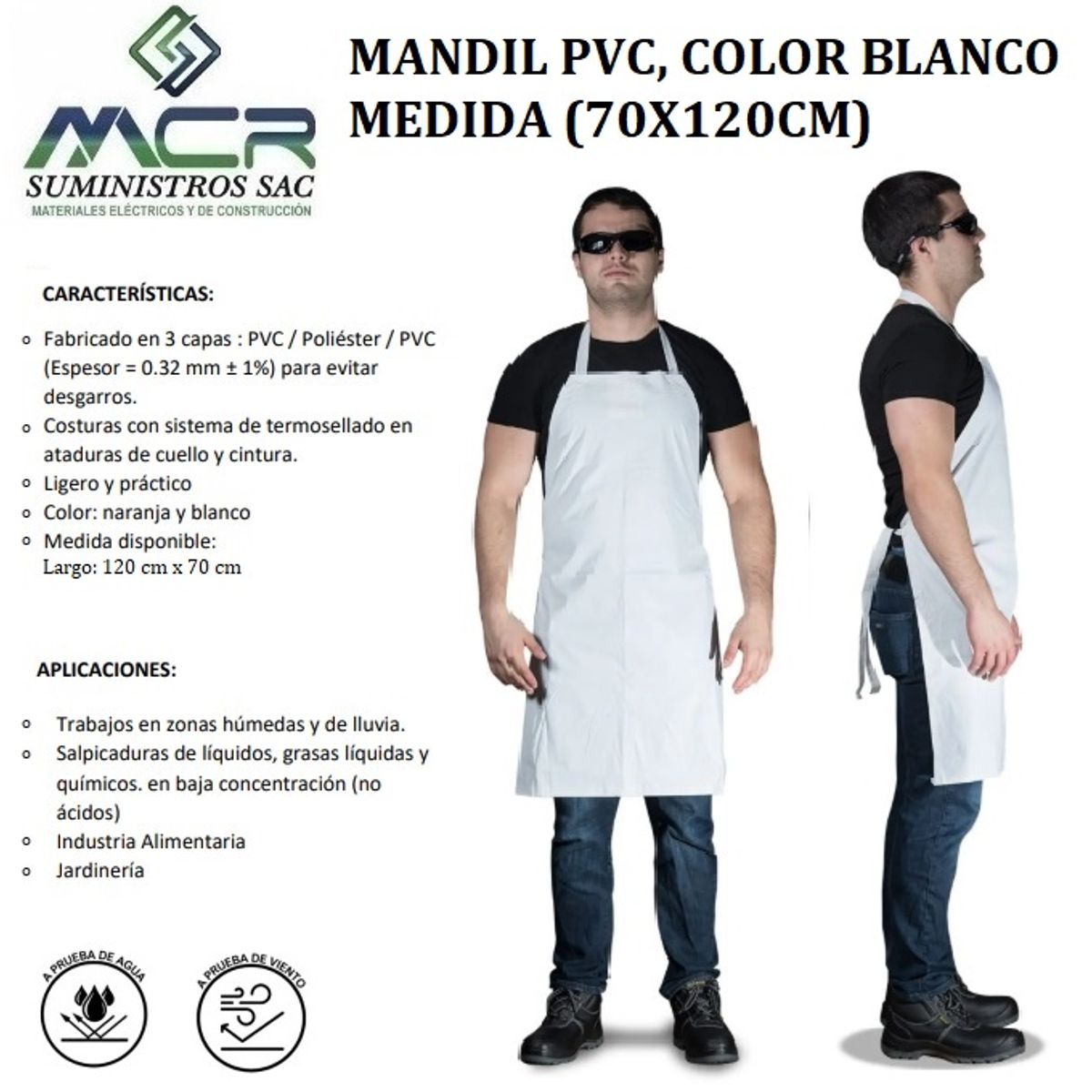 GENERICO - MANDIL PVC POLIESTER COLOR BLANCO MEDIDA 70X120CM