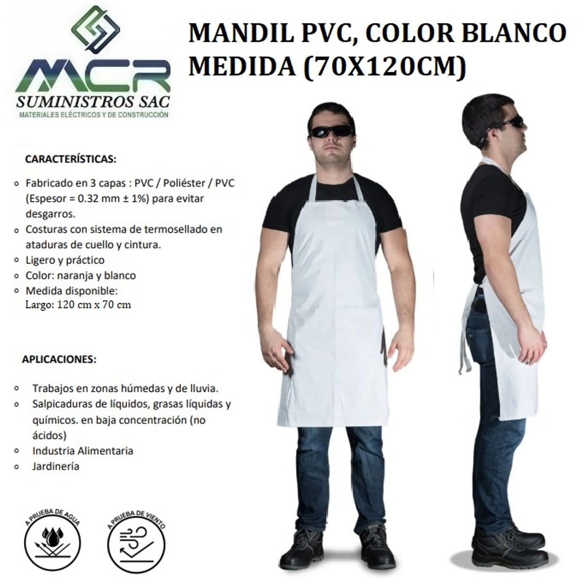 GENERICO - MANDIL PVC POLIESTER COLOR BLANCO MEDIDA 70X120CM