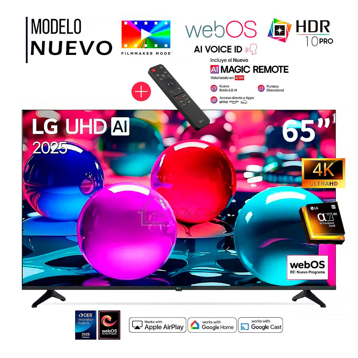 LG - Televisor Lg 65" Pulg Ultra HD 4K AI ThinQ 65UA7300PSB Modelo 2025 + Control Inteligente MAGIC