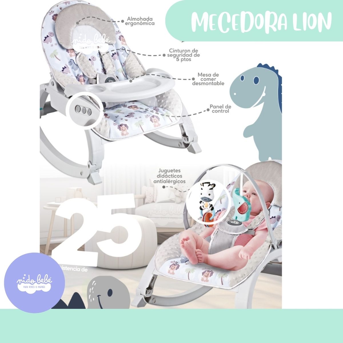 CAM - Mecedora de Bebe Multifuncion Animals Gris BABY CAM