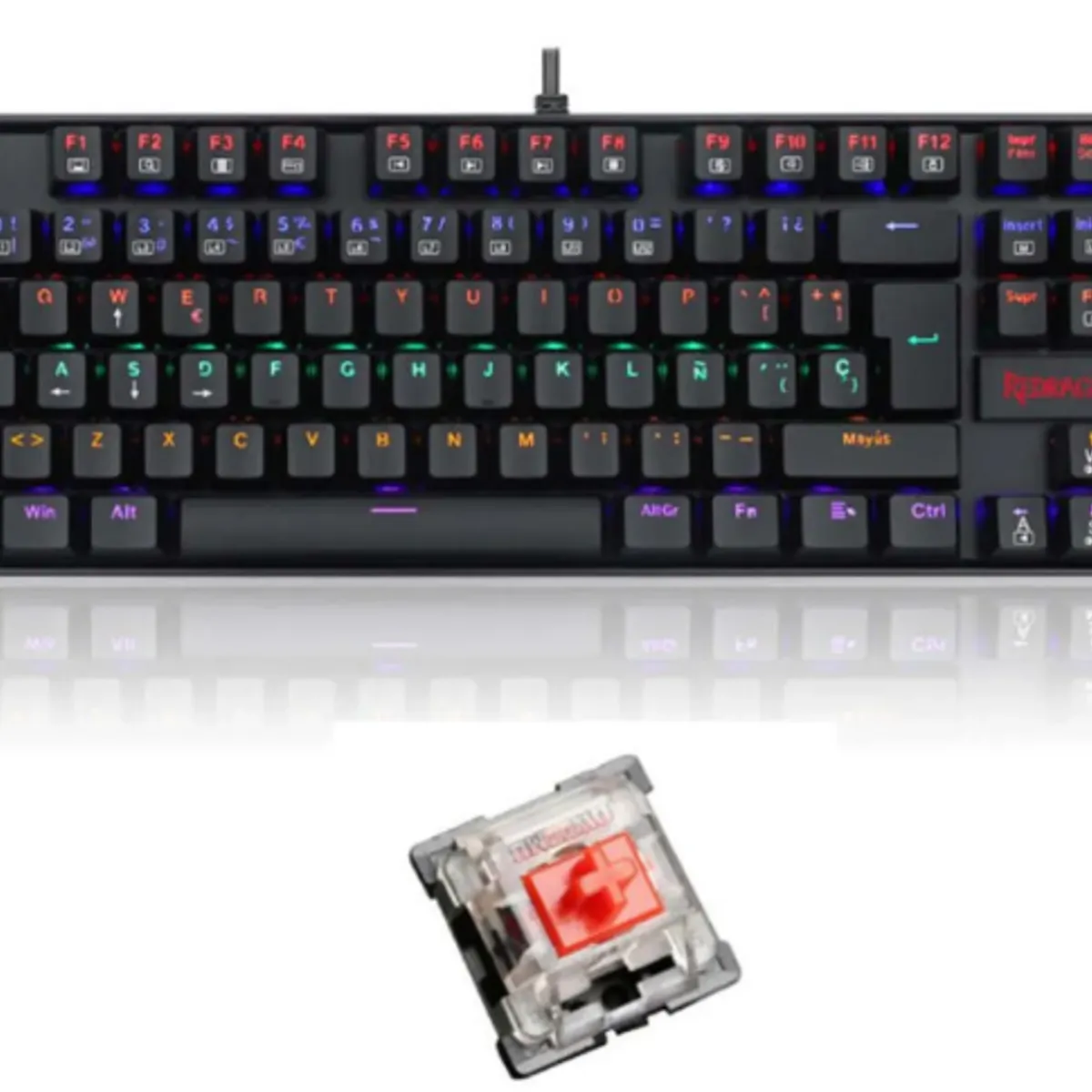 REDRAGON - Teclado Kumara Rainbow Negro K552-KR Red Switch Sp Español