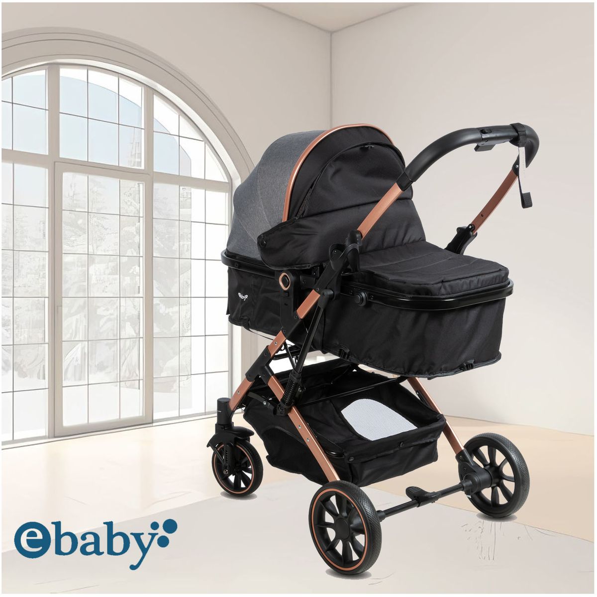 EBABY - Coche Moisés de Lujo SHIRO Multifuncional Gris