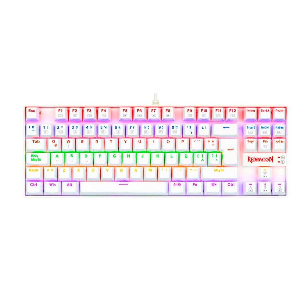 REDRAGON - Teclado Kumara Rainbow Blanco K552W-KR Red Switch Español