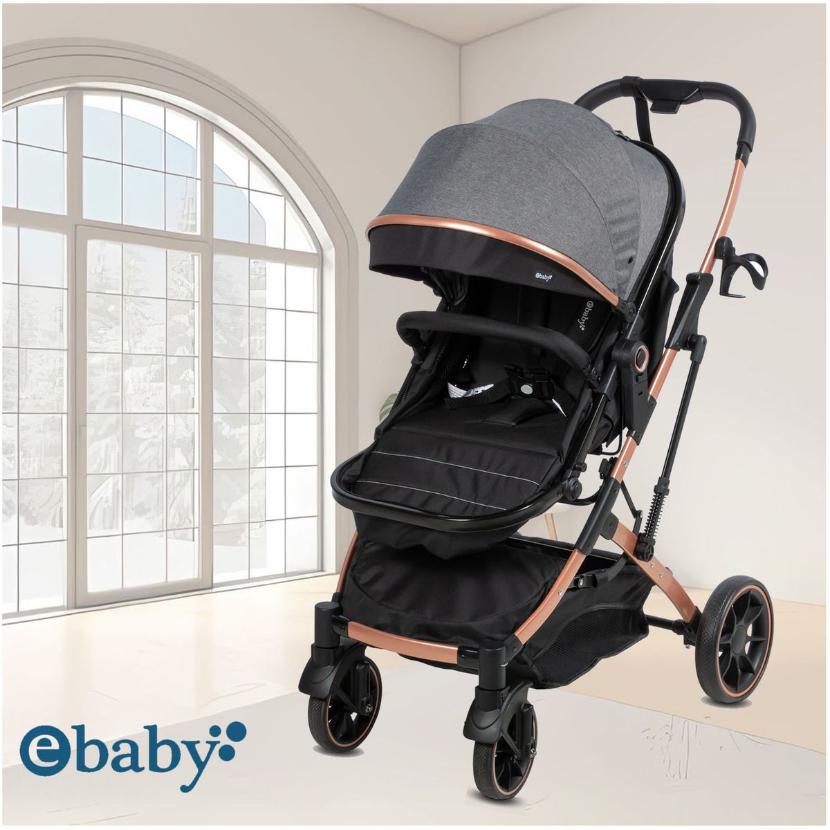 EBABY - Coche Moisés de Lujo SHIRO Multifuncional Gris