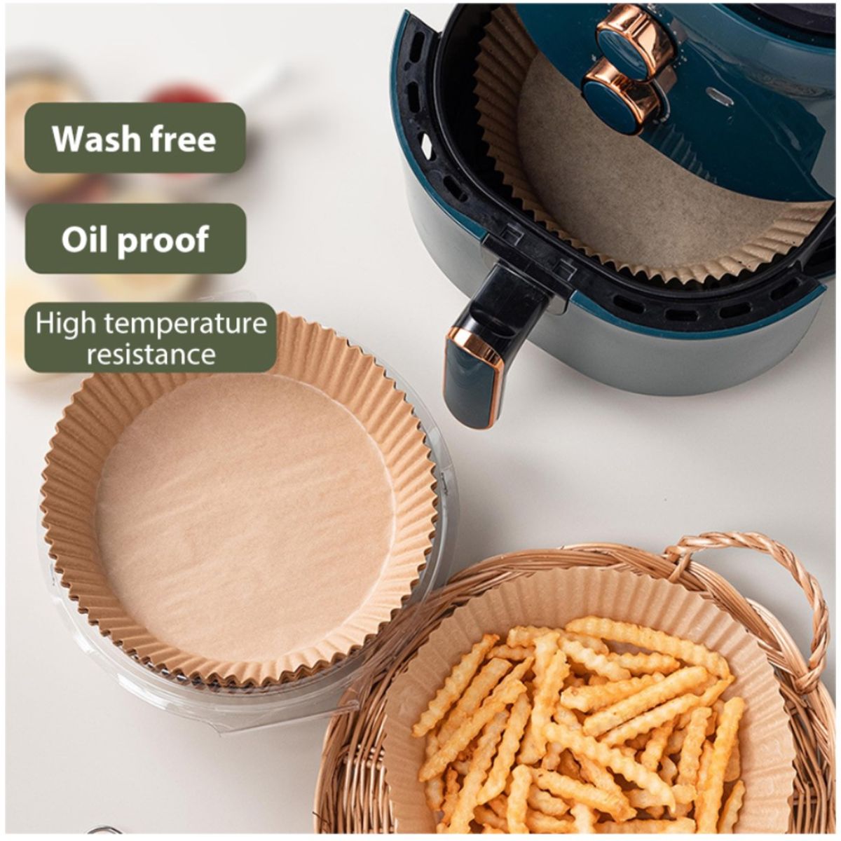 GENERICO - Bandeja Papel Freidora de Aire Antiadherente para Frituras 100 U