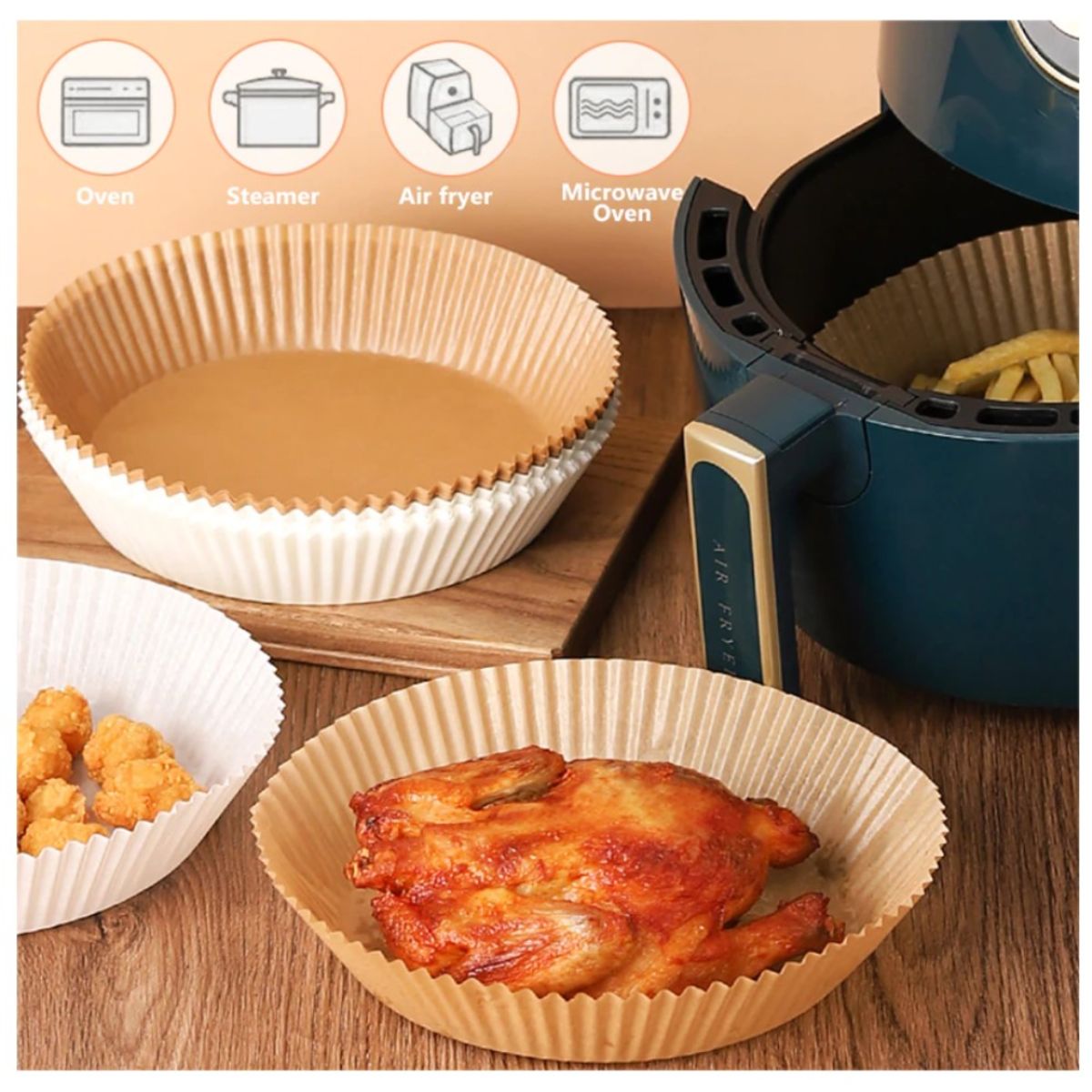 GENERICO - Bandeja Papel Freidora de Aire Antiadherente para Frituras 100 U