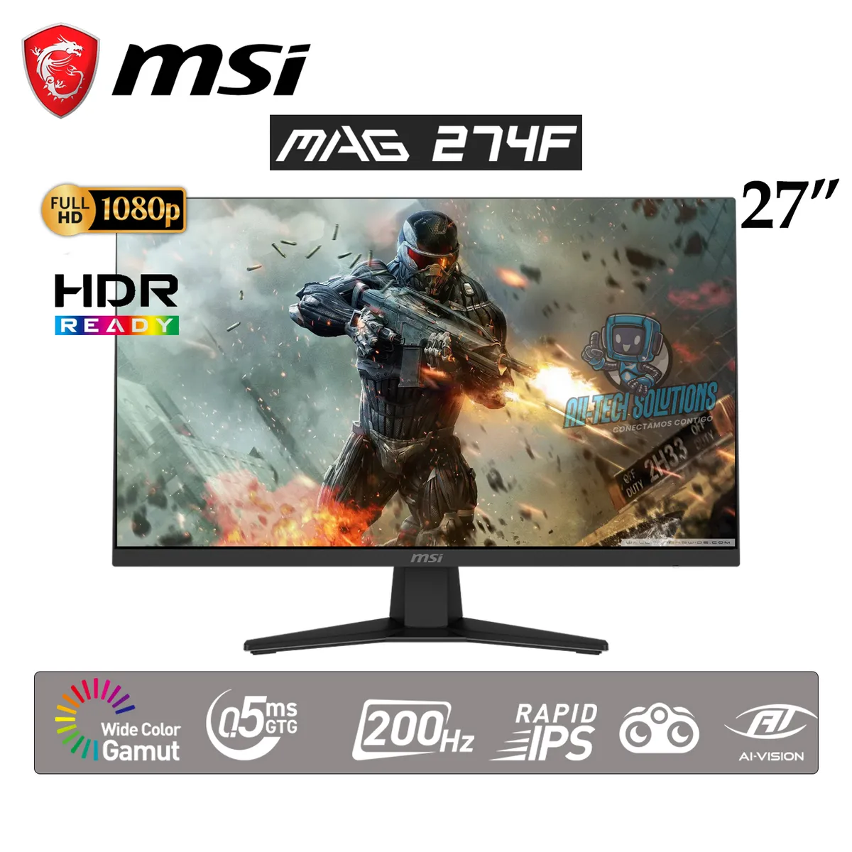MSI - MONITOR GAMER MSI MAG 274F FULL HD 27 RAPID IPS 200Hz 05ms HDR