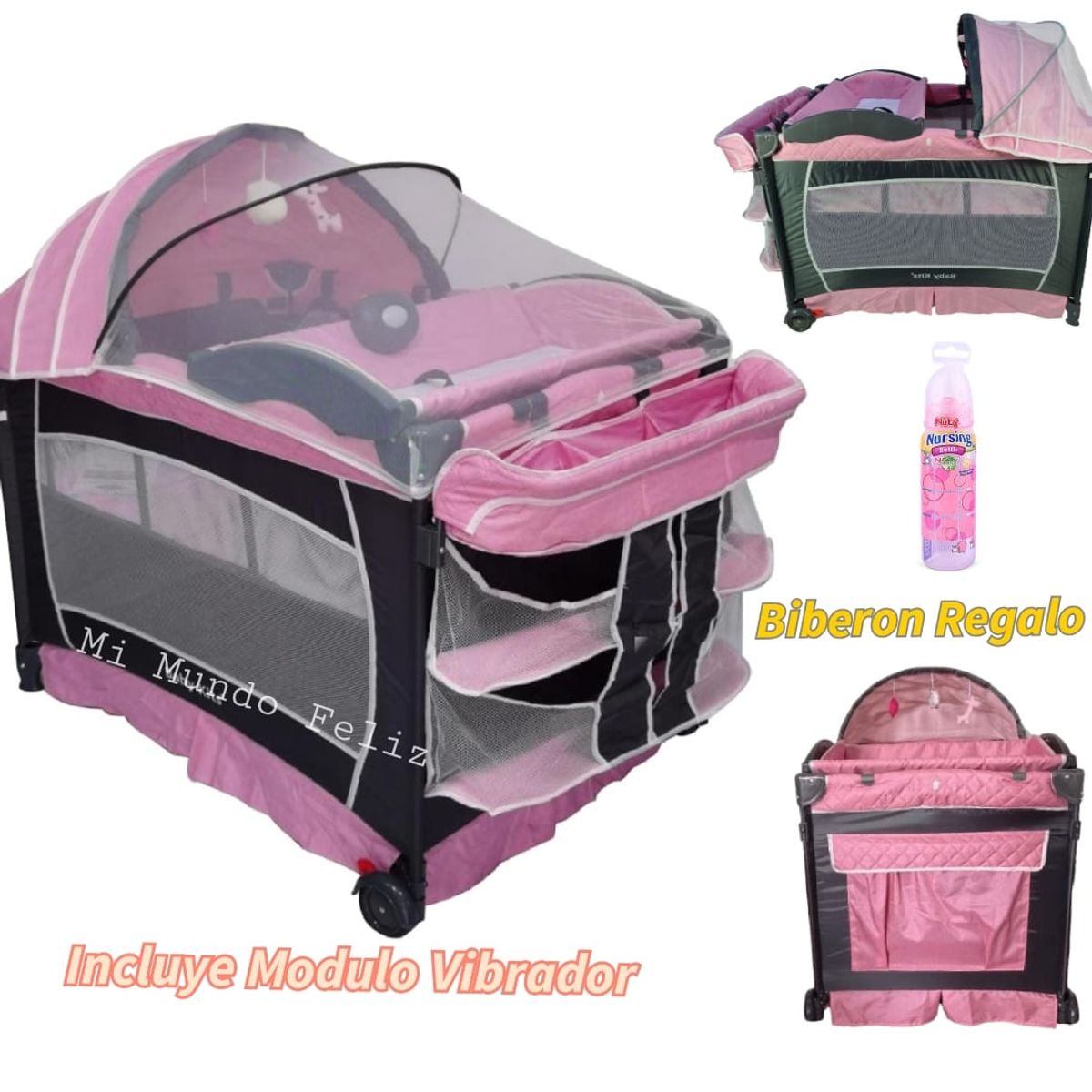 BABY KITS - Cuna Corral para Bebe Mecedora Verona Rosada
