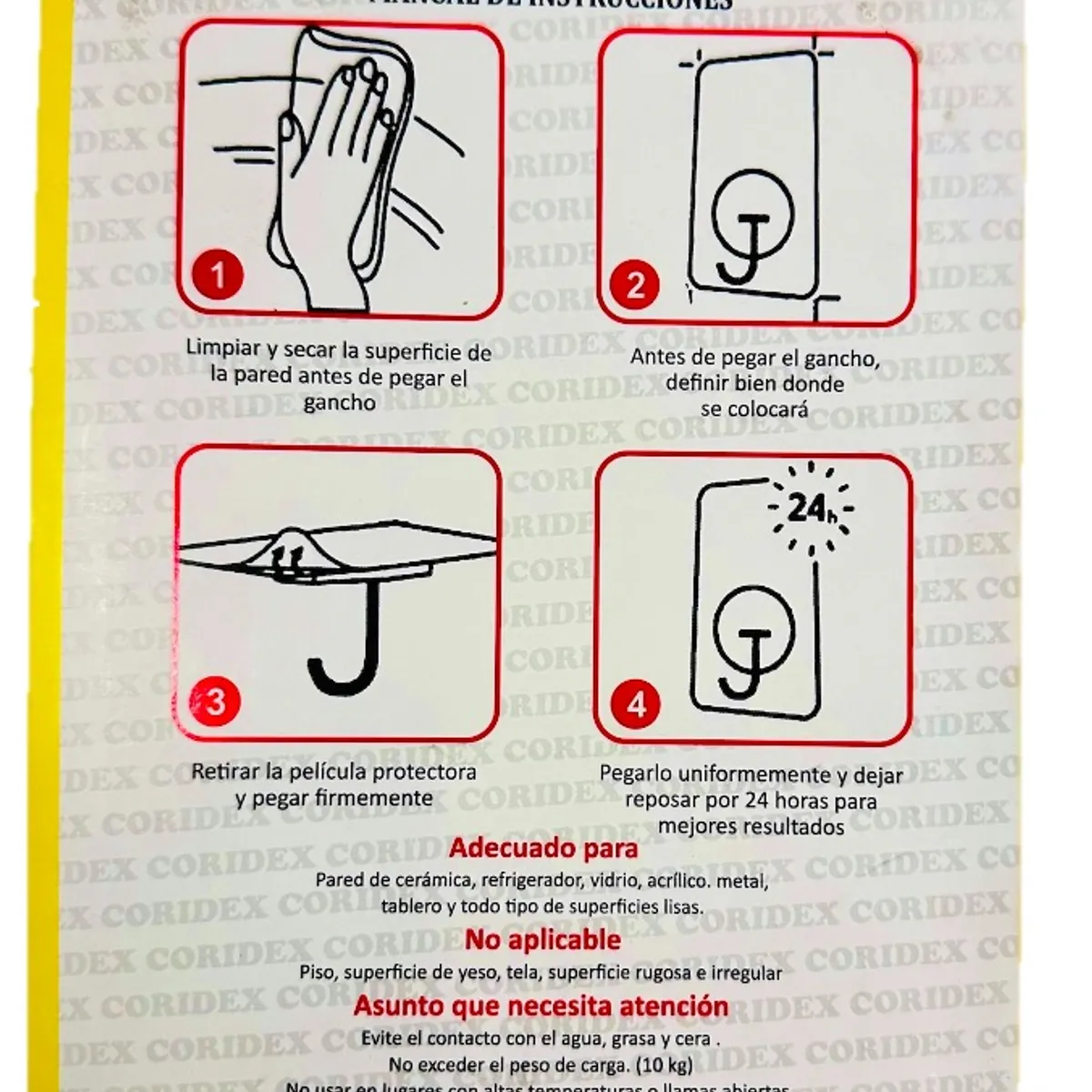 GENERICO - Gancho Adhesivo para 10kg perchero TRANSPARENTE x9und