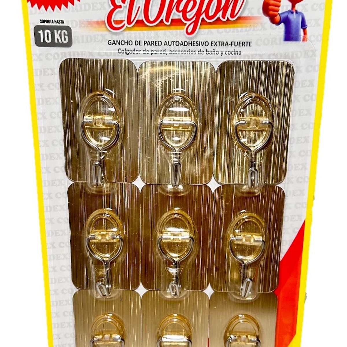 GENERICO - Gancho Adhesivo para 10kg perchero DORADO x9und