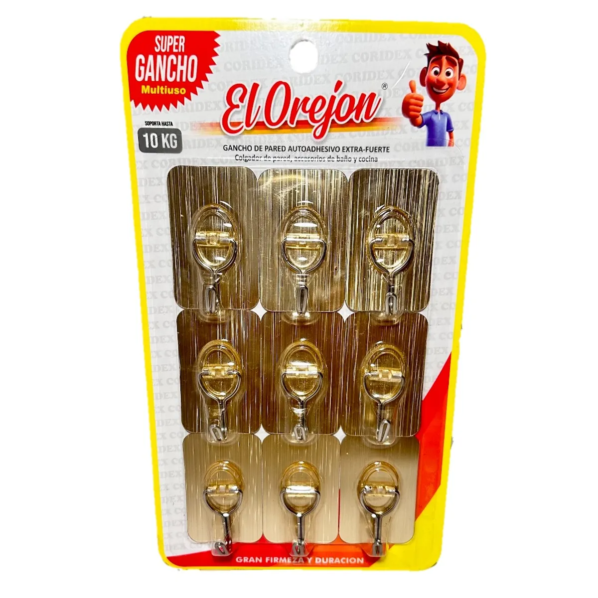 GENERICO - Gancho Adhesivo para 10kg perchero DORADO x9und