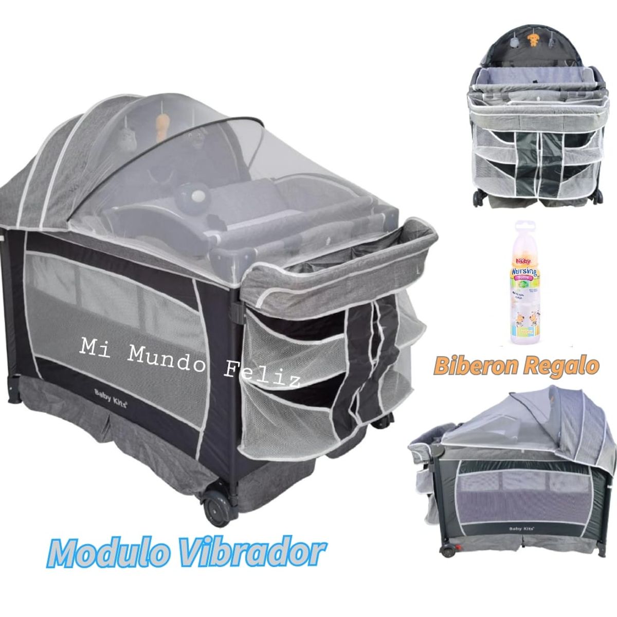 BABY KITS - Cuna Corral para Bebe Mecedora Verona Gris