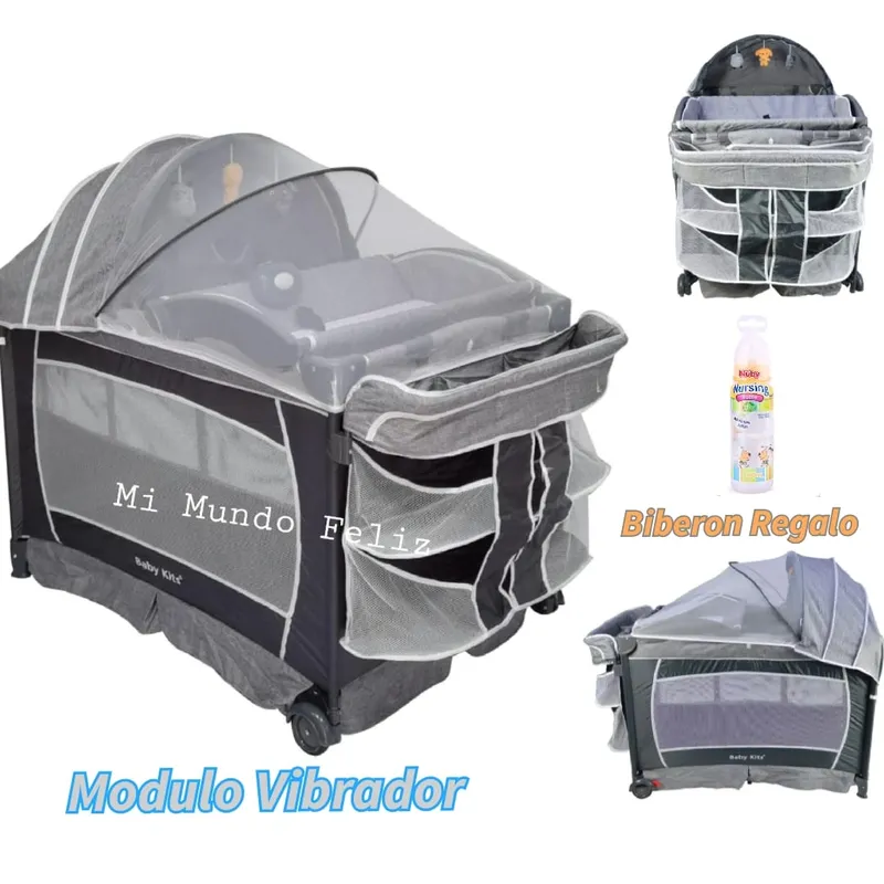 BABY KITS - Cuna Corral para Bebe Mecedora Verona Gris