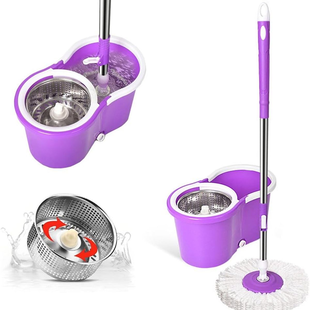 GENERICO - Balde Escurridor Trapeador 2 Mopas + Dispensador morado