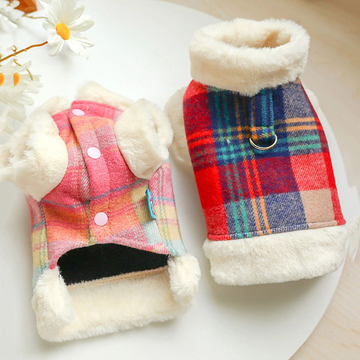 GENERICO - CHALECO ESCOCÉS POLAR PARA PERRO Y GATO  ABRIGO CÁLIDO