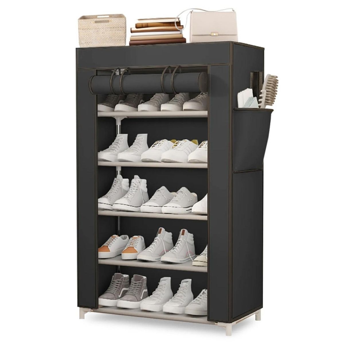 Zapatera Organizador de Zapatos Estante 5 Niveles con Forro Negro ZF5, marca MINARI - Foto Principal