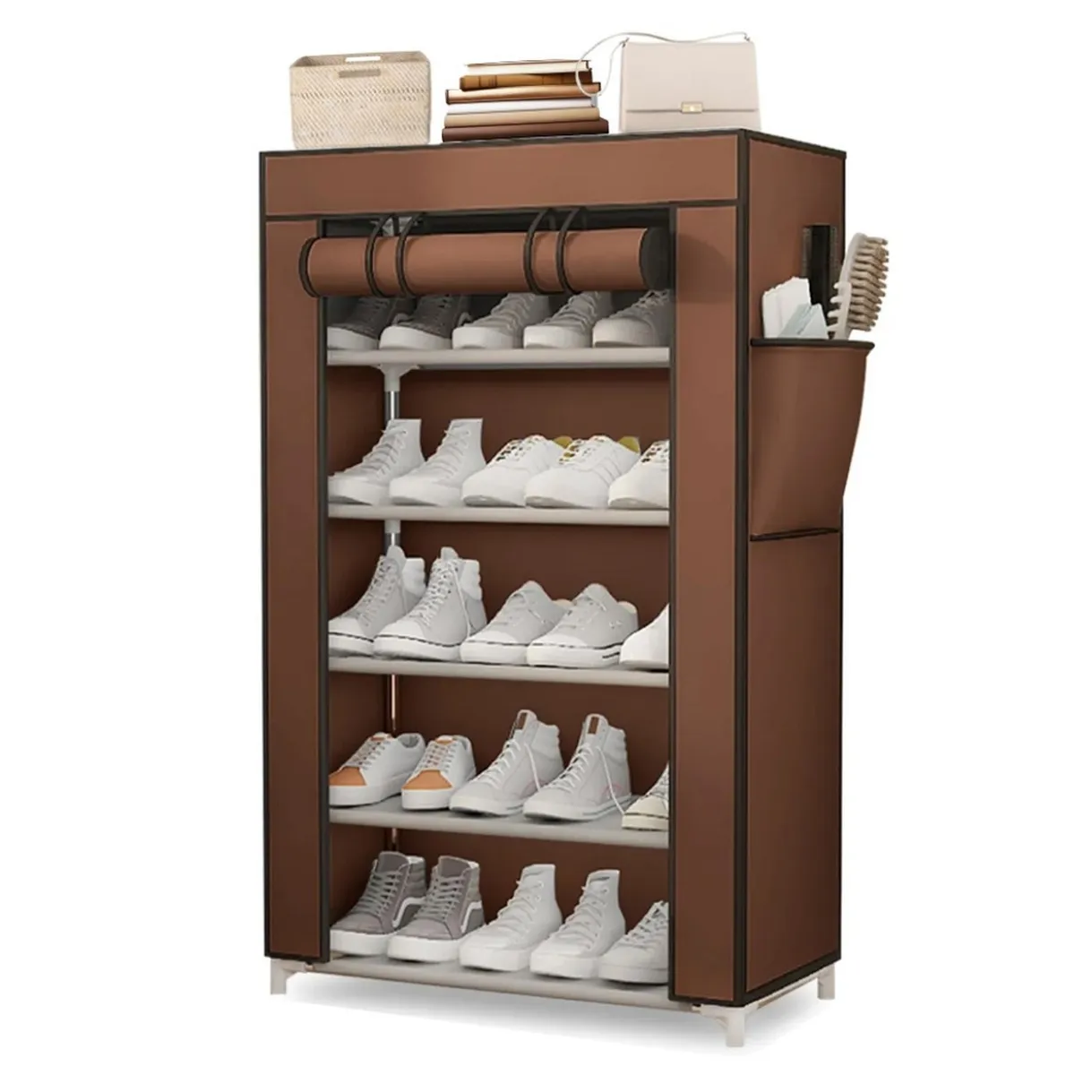 MINARI - Zapatera Organizador de Zapatos Estante 5 Niveles con Forro Marrón ZF5