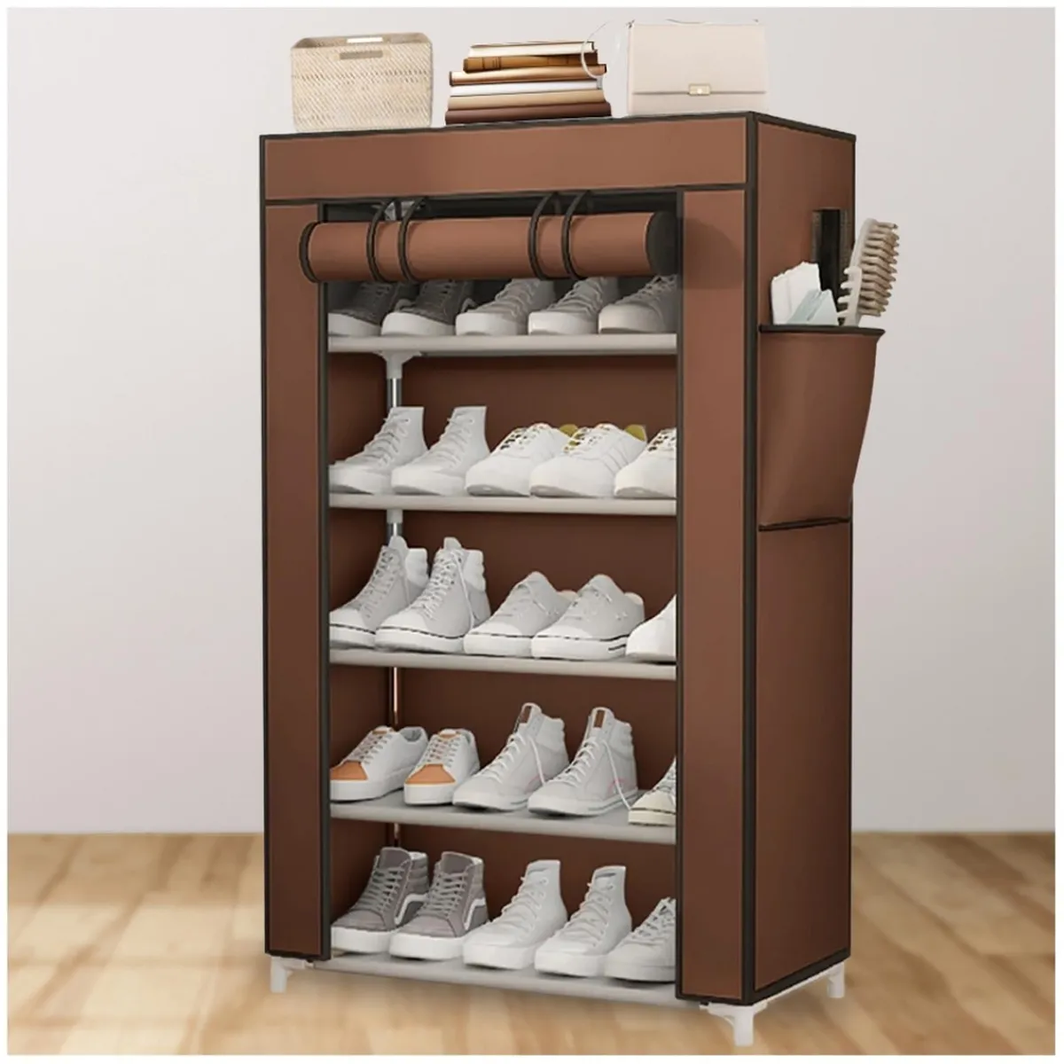 MINARI - Zapatera Organizador de Zapatos Estante 5 Niveles con Forro Marrón ZF5