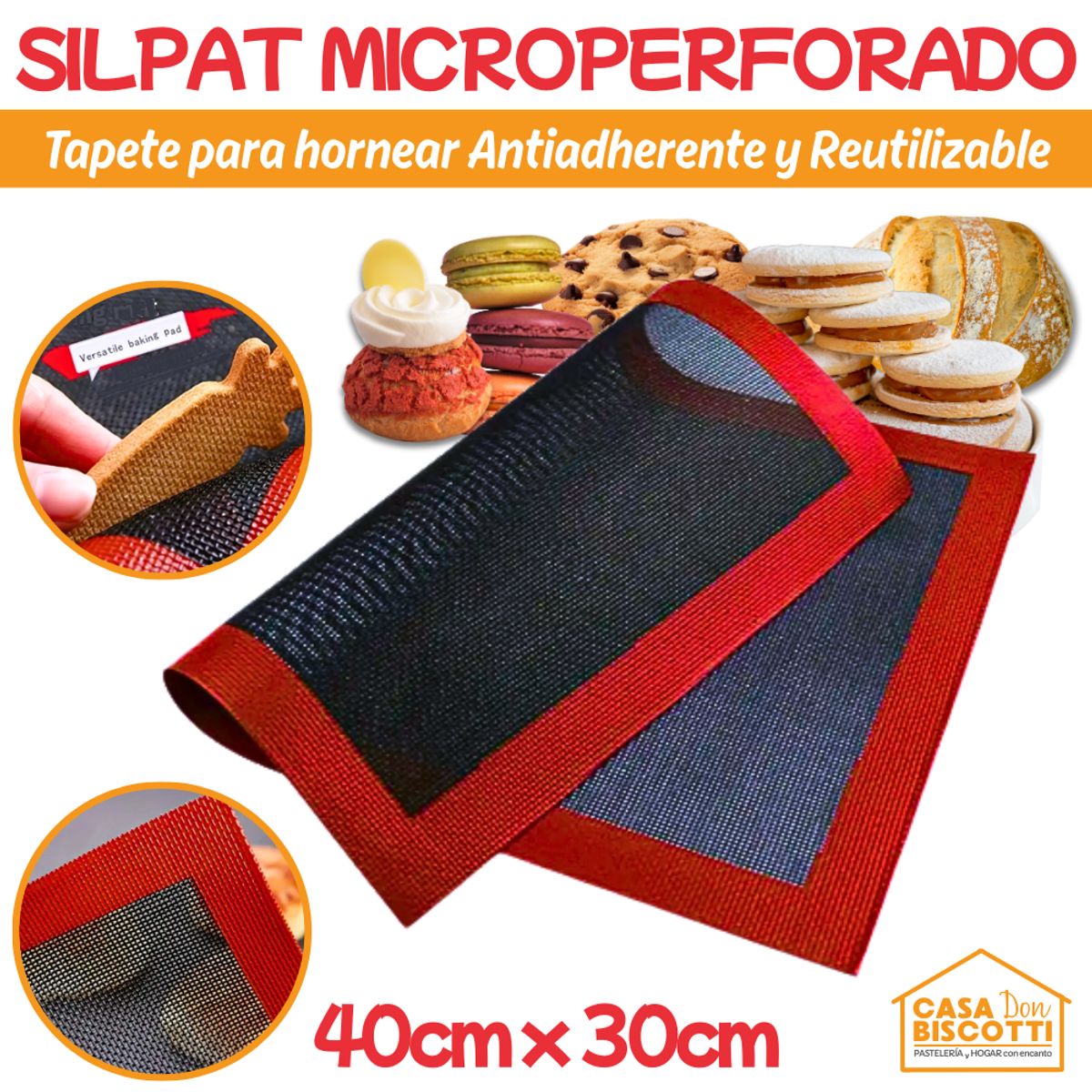 GENERICO - Tapete de Silicona Microperforado Profesional 40x30cm Silpat Silpain