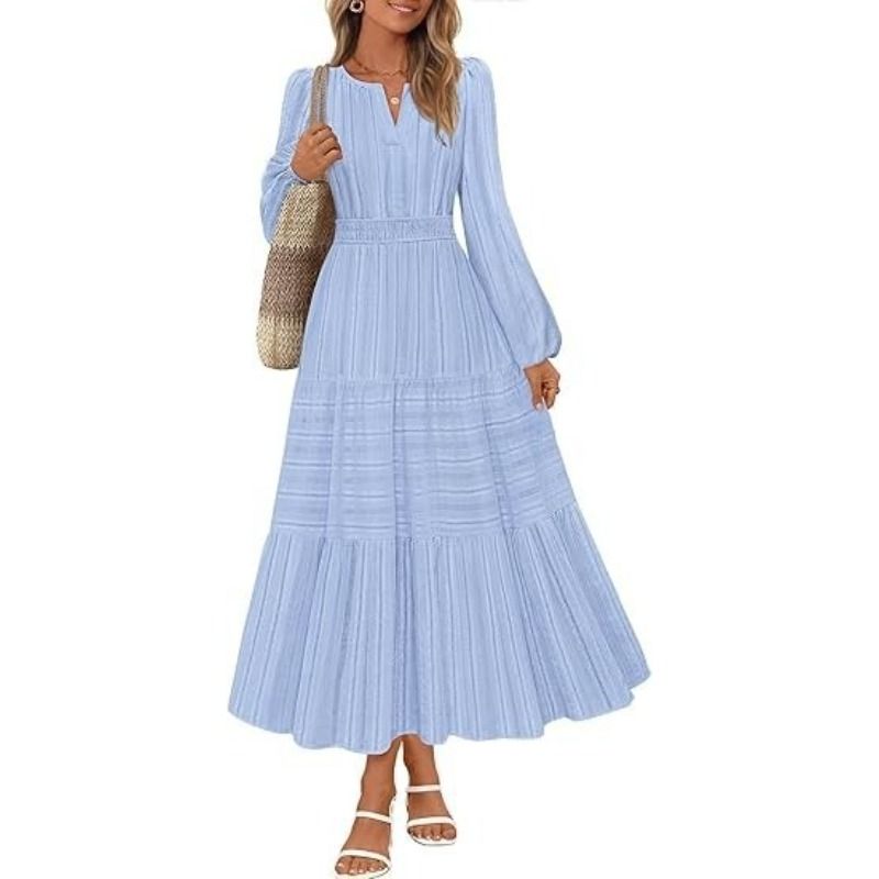 TIOZONEY - Vestido largo de manga larga para mujer-Azul