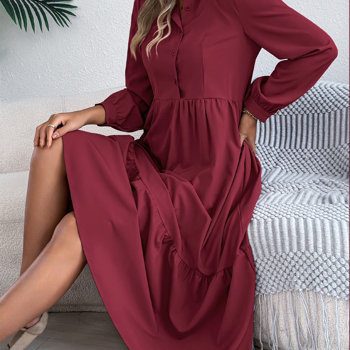 TIOZONEY - Vestido holgado informal-Rojo