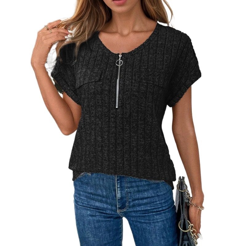 TIOZONEY - Blusa holgada con cremallera-Negro