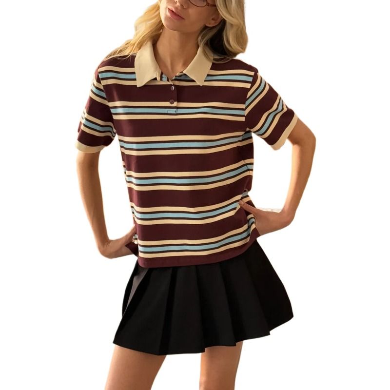 TIOZONEY - Blusa holgada a rayas para mujer-Multicolor