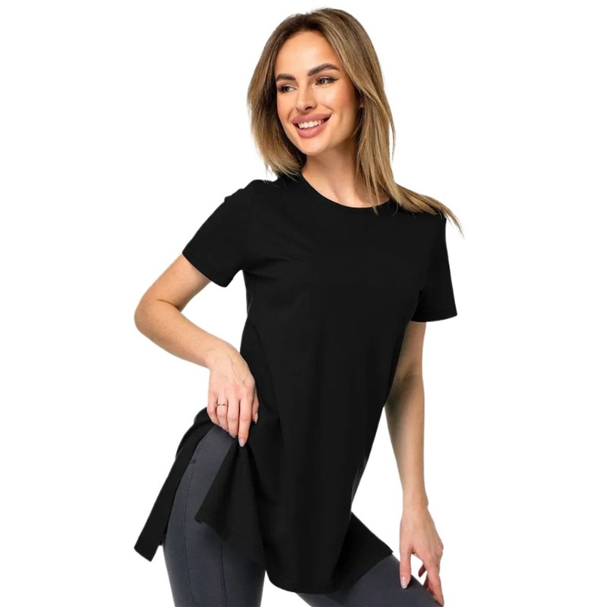 TIOZONEY - Camisa de manga corta con cuello redondo holgado-Negro