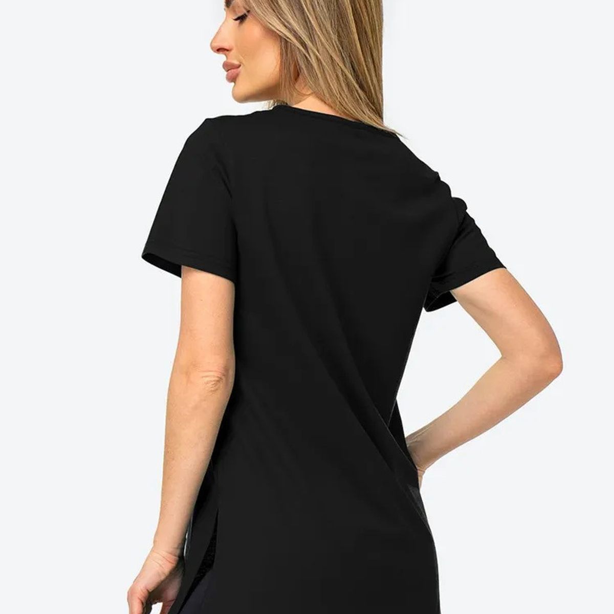 TIOZONEY - Camisa de manga corta con cuello redondo holgado-Negro