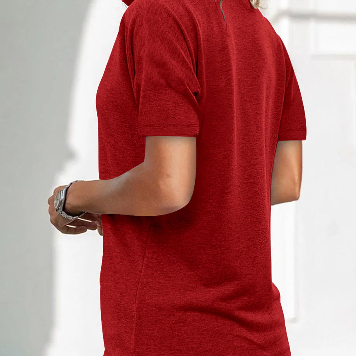 TIOZONEY - Blusa con cuello y cremallera-Rojo