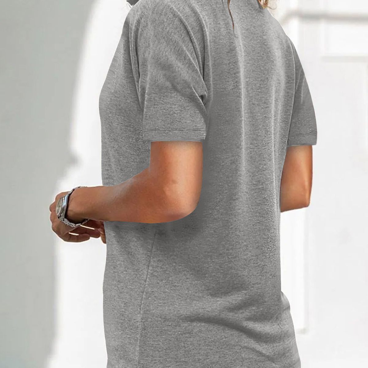 TIOZONEY - Blusa con cuello y cremallera-Gris