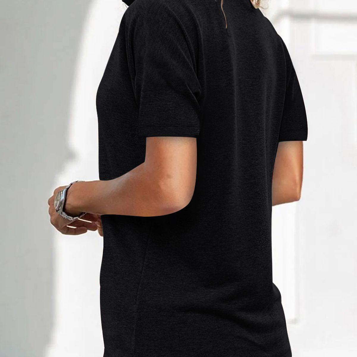 TIOZONEY - Blusa con cuello y cremallera-Negro