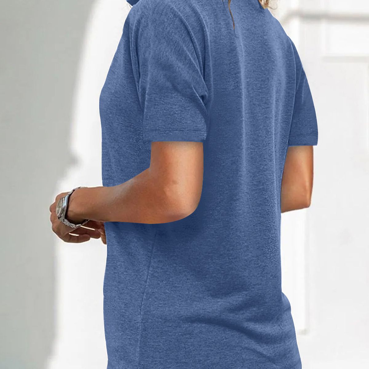 TIOZONEY - Blusa con cuello y cremallera-Azul