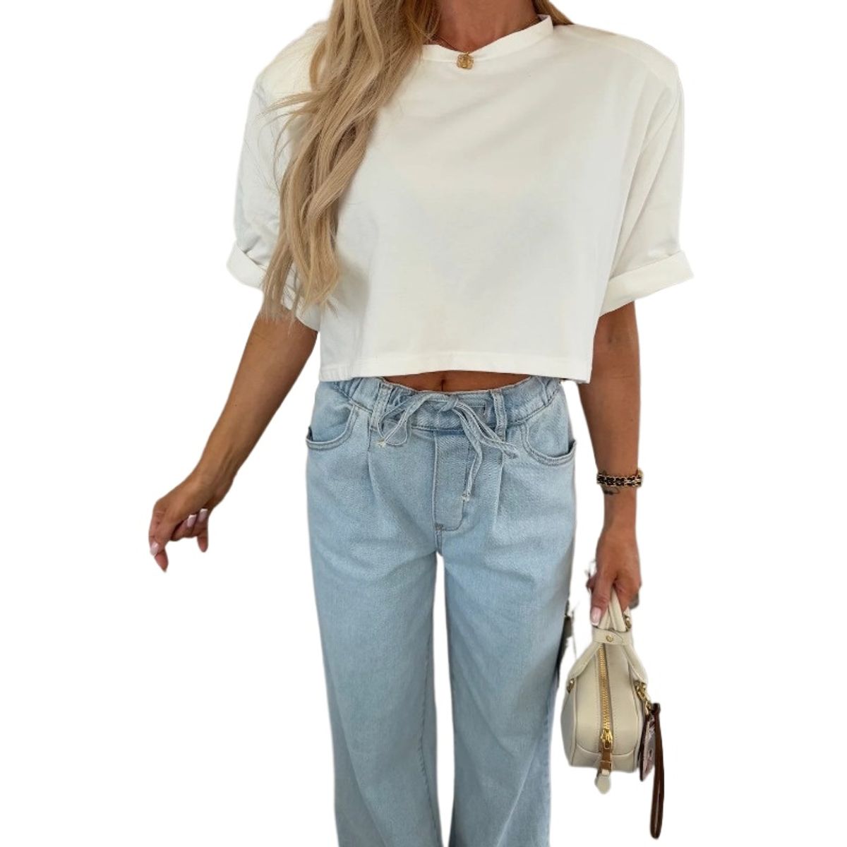 TIOZONEY - Blusa corta para mujer-Blanco