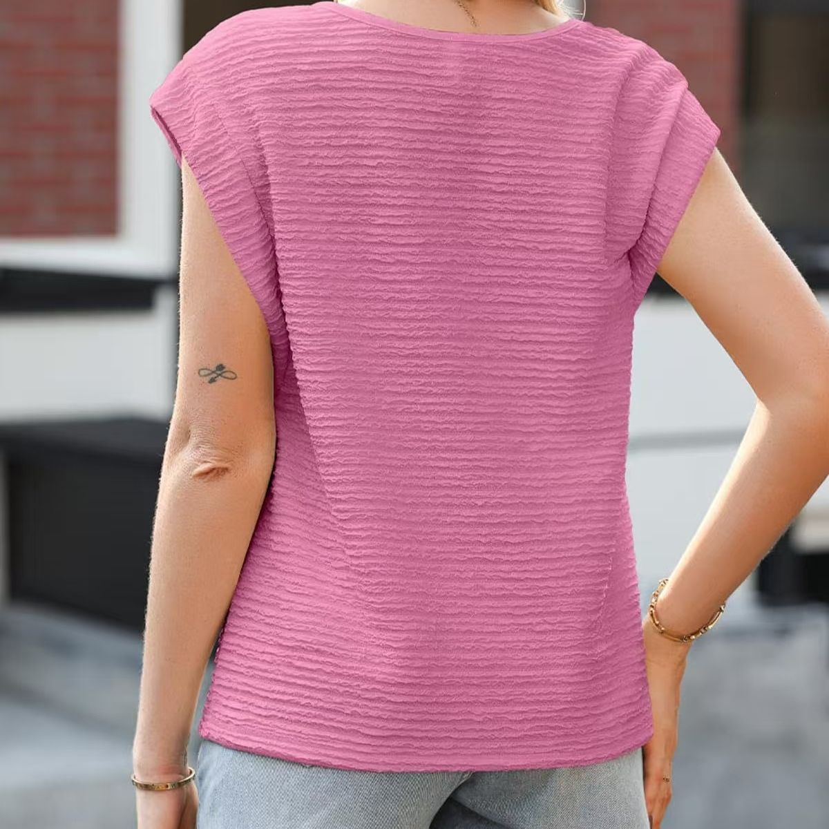 TIOZONEY - Blusa de mujer con cuello en V-Rosa