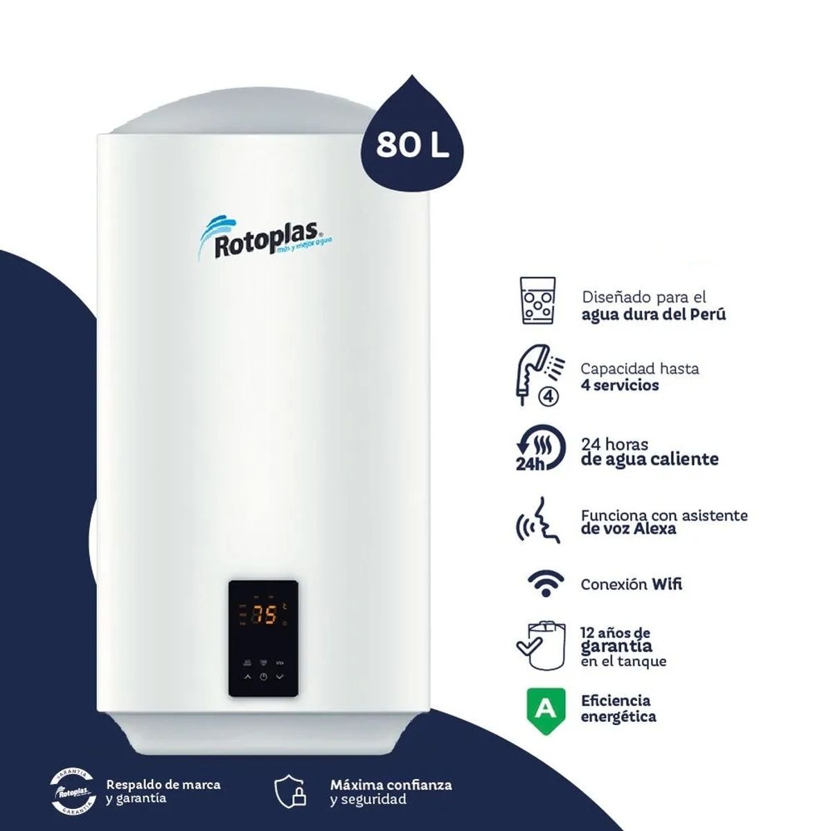 ROTOPLAS - Terma de Acumulacion Ecosmart Wifi 80L Rotoplas - 500467