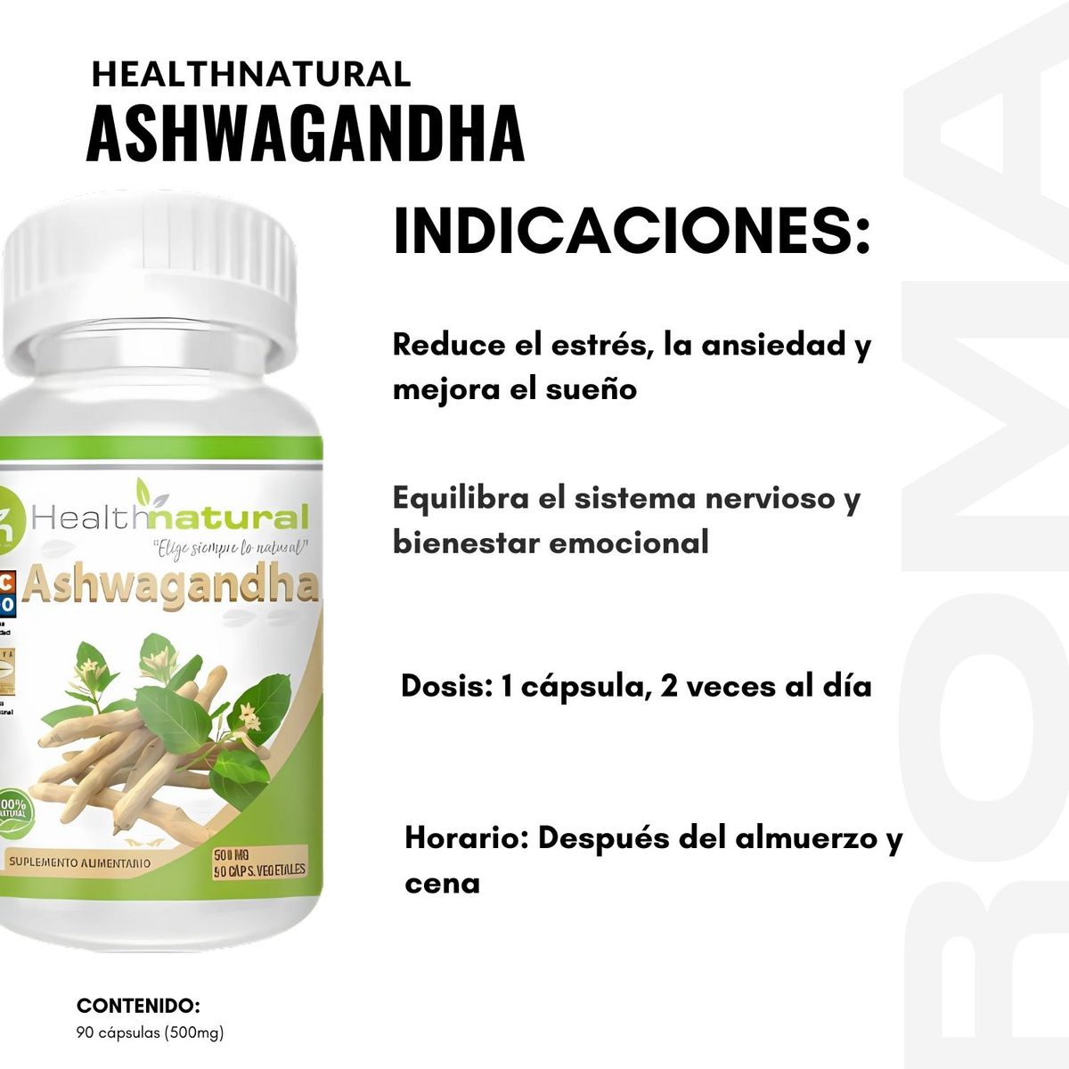 HEALTHNATURAL - ASHWAGANDHA HEALTHNATURAL 500MG + REGALO PASTILLERO