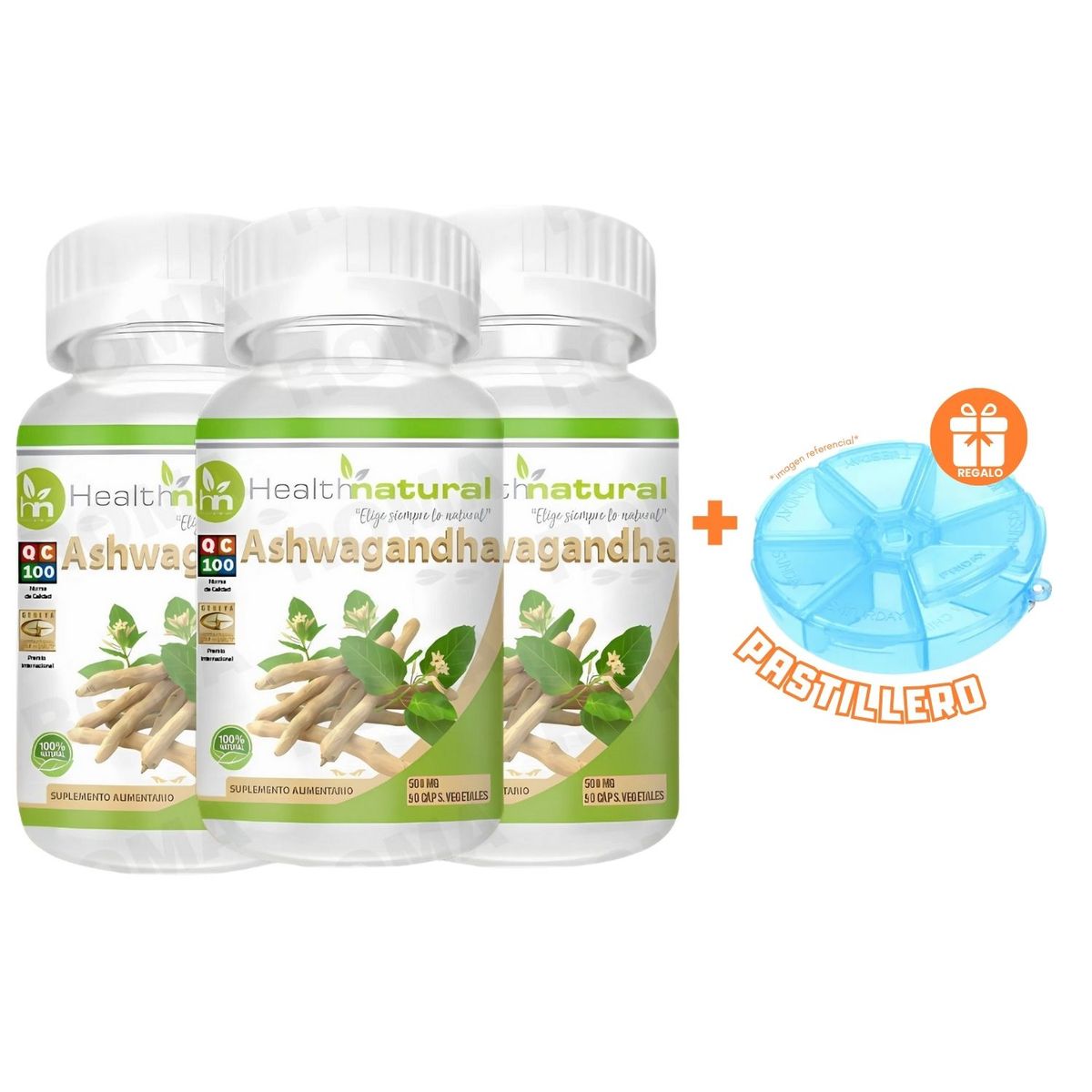 HEALTHNATURAL - PACK 3 ASHWAGANDHA HEALTHNATURAL 1500MG + REGALO PASTILLERO