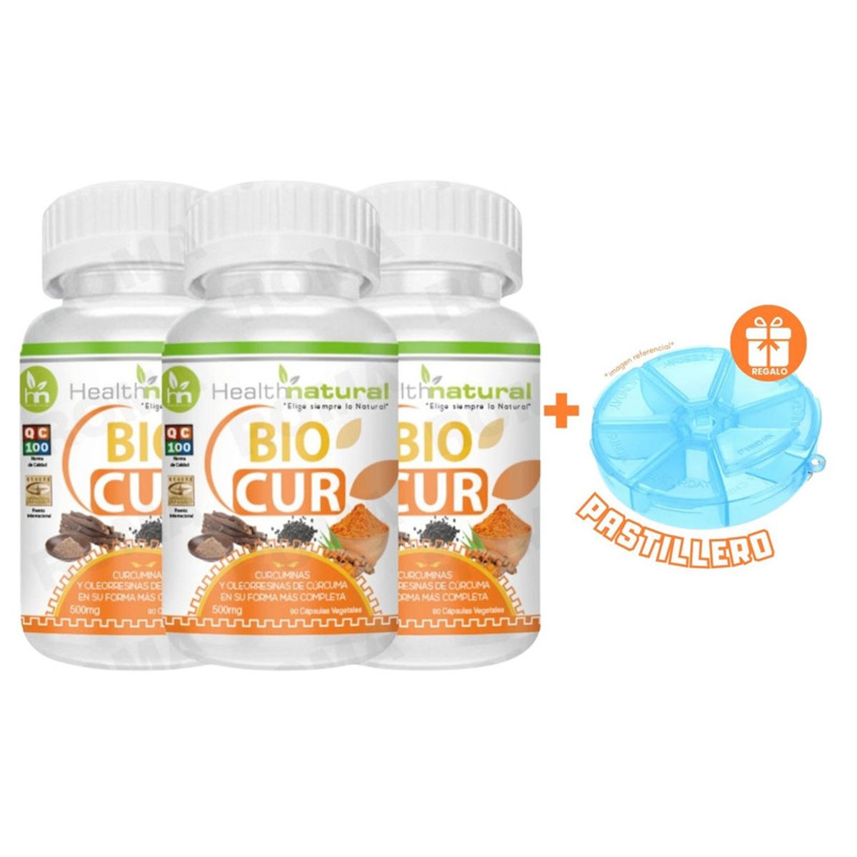 HEALTHNATURAL - PACK 3 BIOCUR HEALTHNATURAL 1500MG + REGALO PASTILLERO