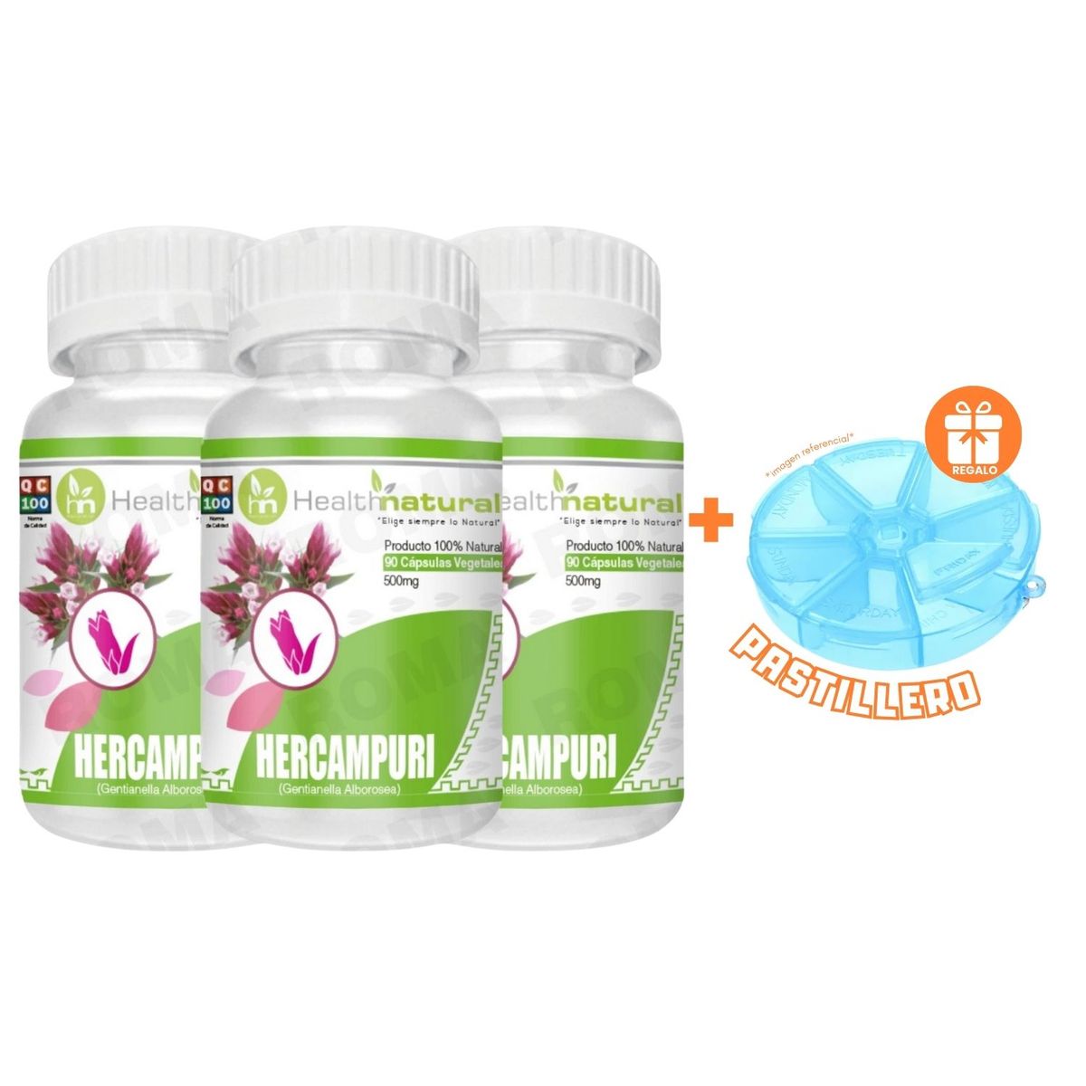 HEALTHNATURAL - PACK 3 HERCAMPURI HEALTHNATURAL 1500MG + REGALO PASTILLERO