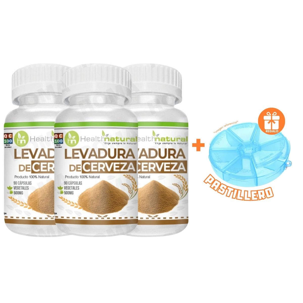 HEALTHNATURAL - PACK 3 LEVADURA DE CERVEZA HEALTHNATURAL 1500MG + REGALO PASTILLERO