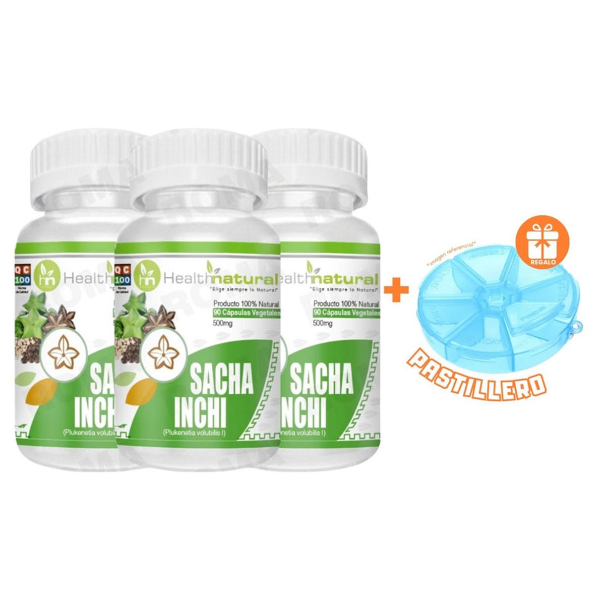 HEALTHNATURAL - PACK 3 SACHA INCHI HEALTHNATURAL 1500MG + REGALO PASTILLERO