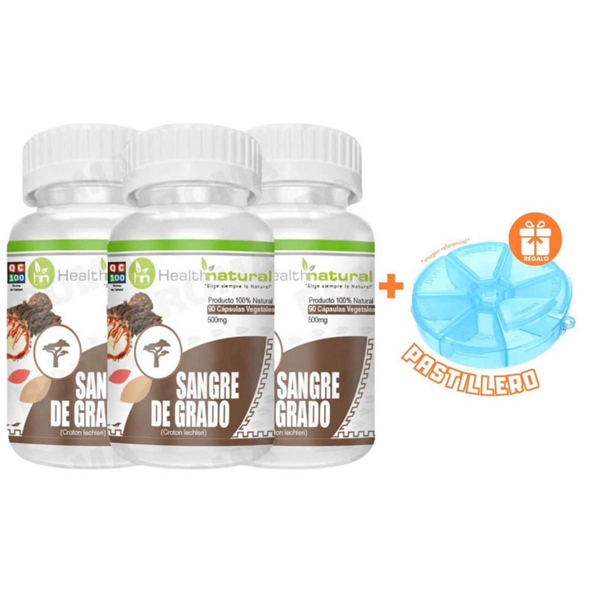 HEALTHNATURAL - PACK 3 SANGRE DE GRADO HEALTHNATURAL 1500MG + REGALO PASTILLERO